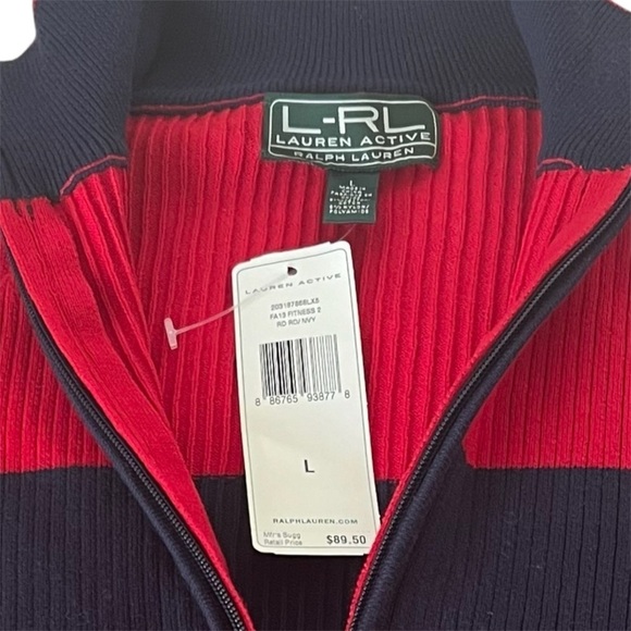 Lauren Ralph Lauren Active Rugby Preppy Old Money Sweater Red Blue Stripe Mock - Picture 4 of 6